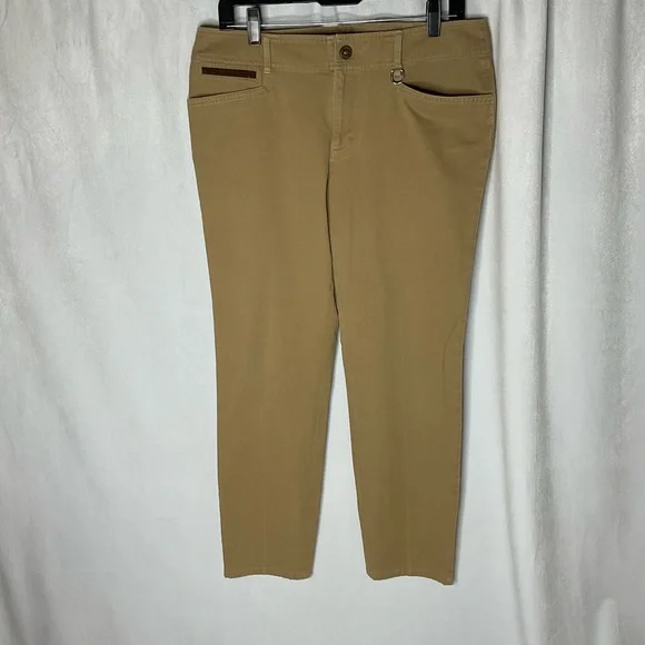 Lauren Ralph Lauren Khaki Twill Pants Horseshoe Charm Size 12 - Picture 1 of 13